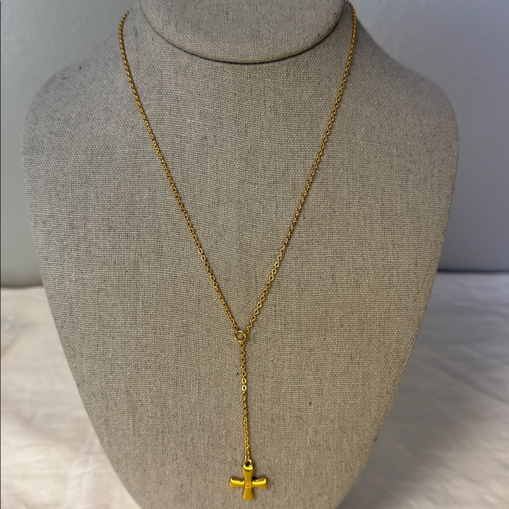 Vintage Givenchy Goldtone Y-Drop Necklace with Cross Pendant - Picture 2 of 6